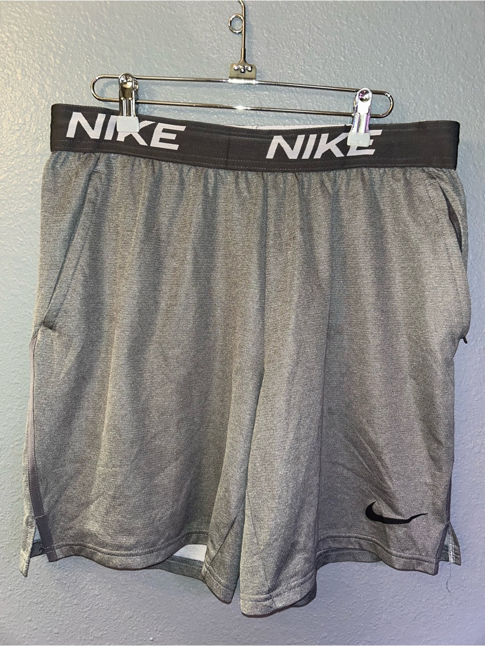 Nike Men's Gray Athletic Shorts with Elastic Logo Waistband